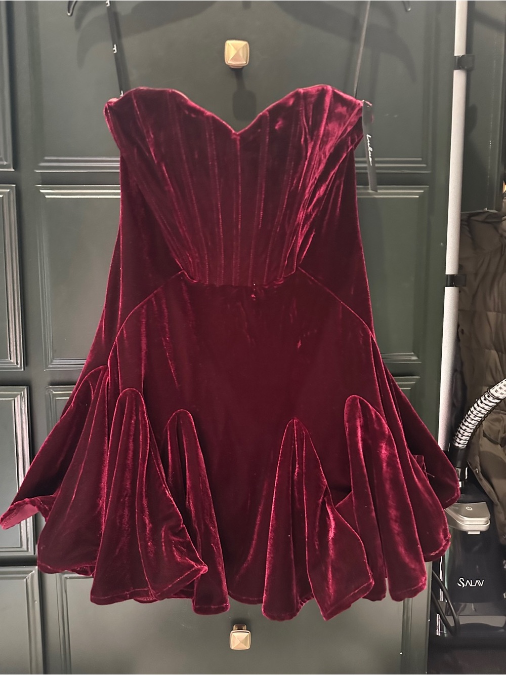NWT Lulus Strapless Velvet Fit & Flare Dress in Deep Wine